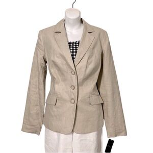 Merona Linen Oatmeal Beige Three Button Fitted Collared Blazer Sz M